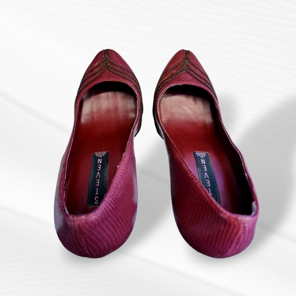 Steve Madden Burgundy Leather Stacy Zipper Style Platform Pumps - Picture 6 of 9
